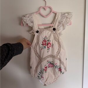 Handmade Vintage Fabrics Floral Embroidered Cream Bodysuit